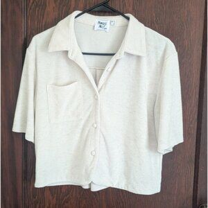 Princess Polly Cropped Off white button up top Size 4 Terry Cloth Feel